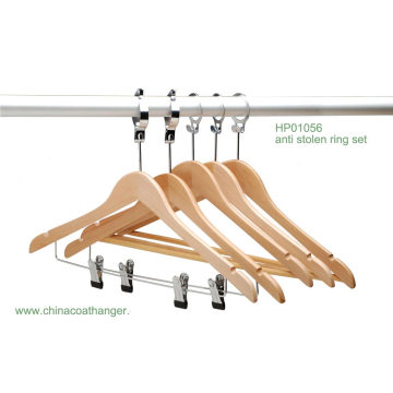 Hotel Clips Hanger Natural Wooden Anti Steel Bar Hanger